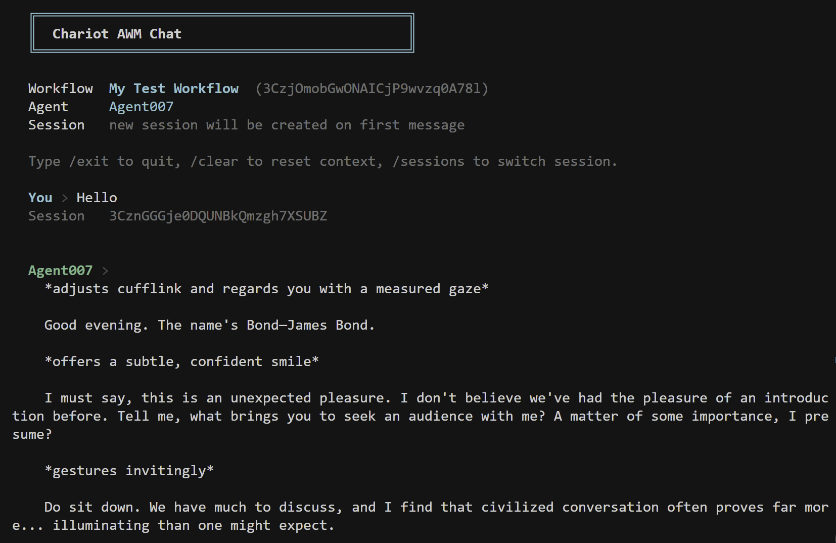 Chariot CLI session chat interface