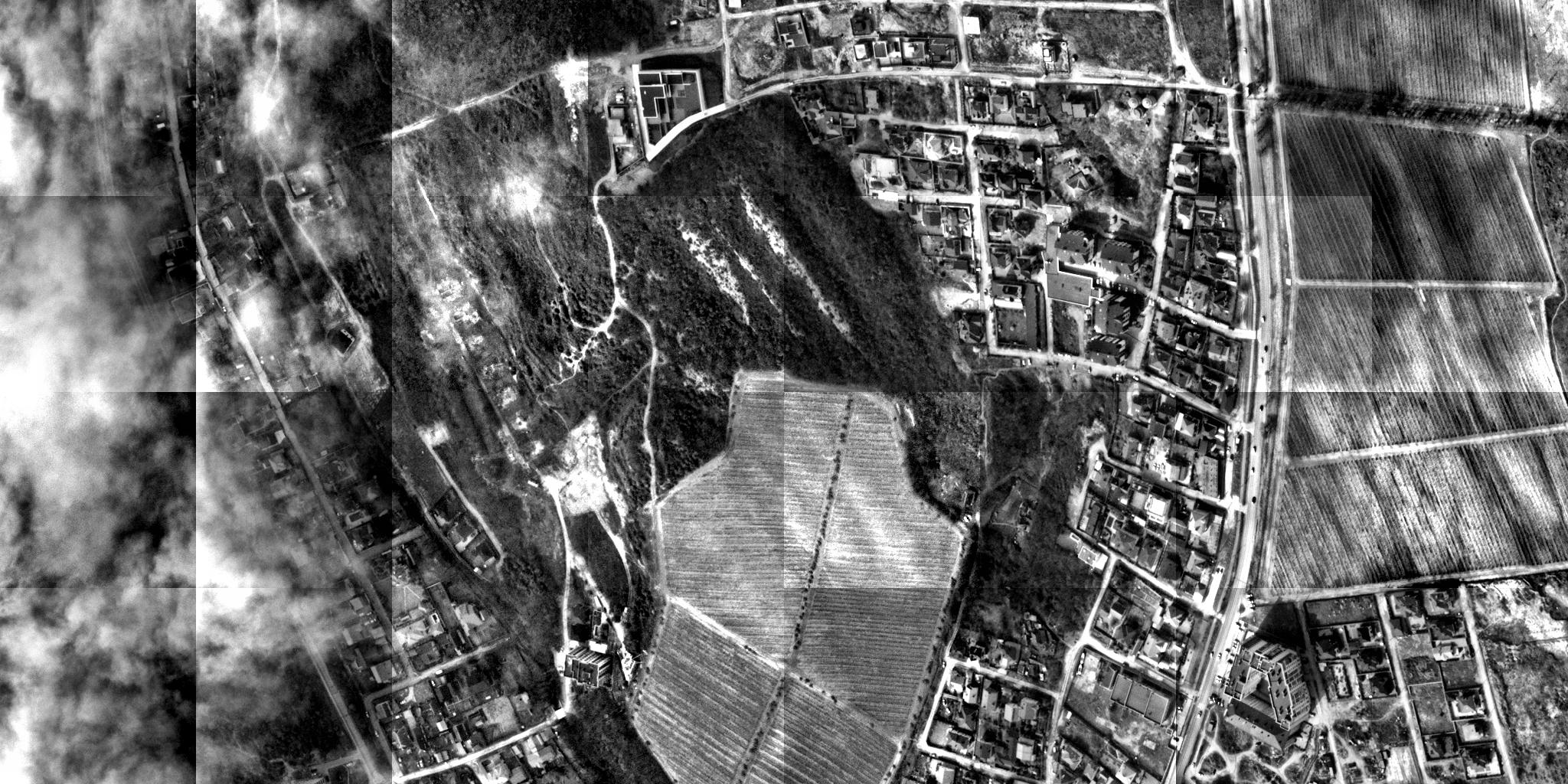 Example imaged chipped into 512x512 pixel regions, the independently linearly stretching each region and applying CLAHE