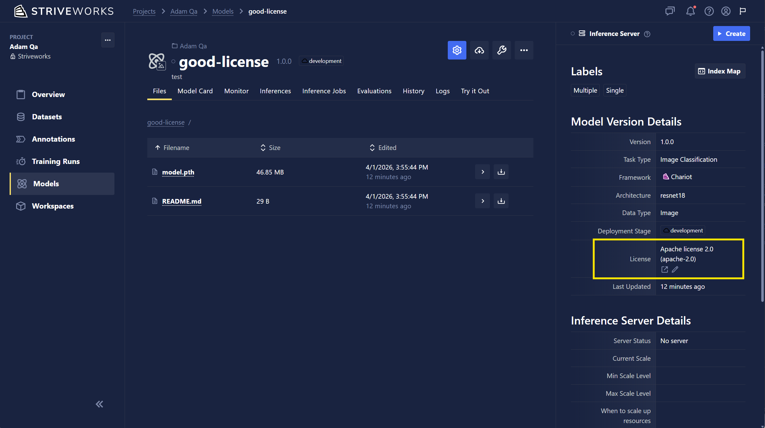 Model License Data