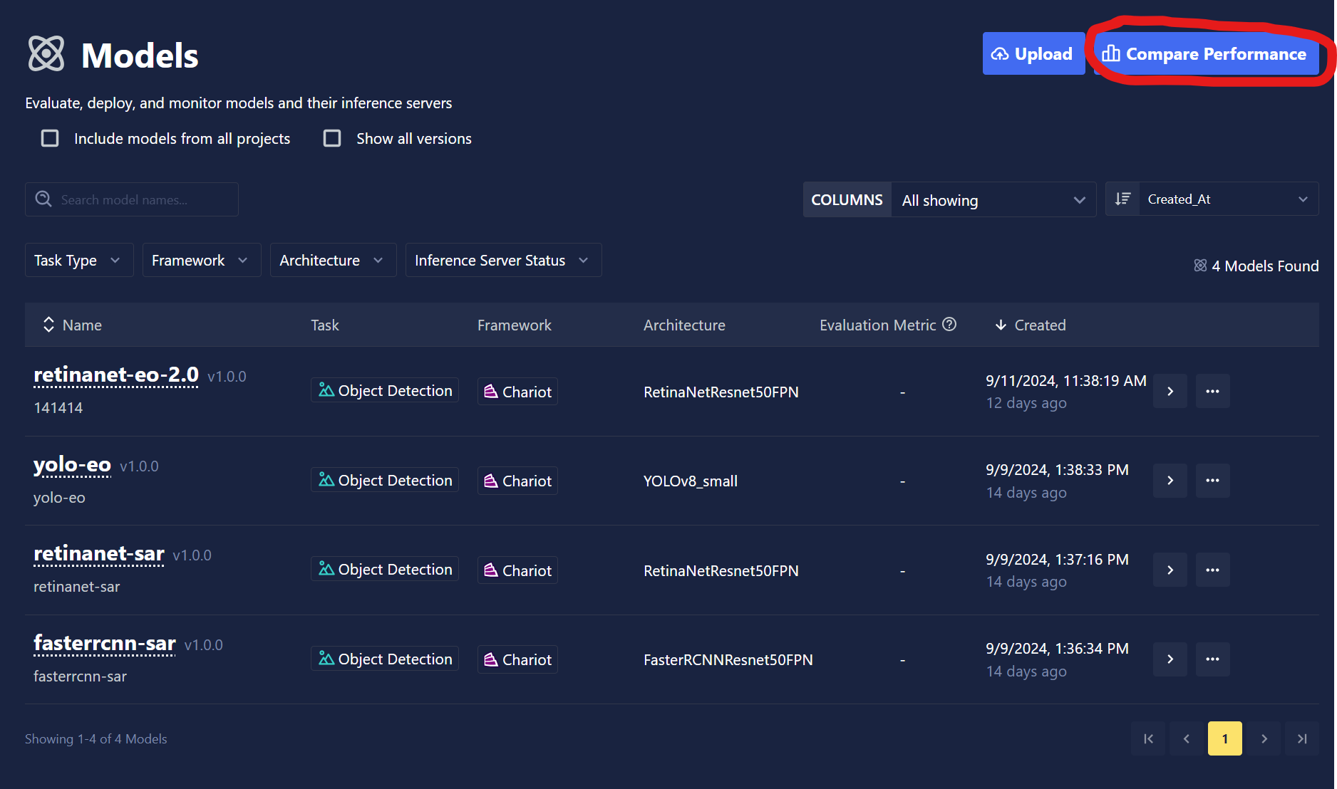Models List Compare Button