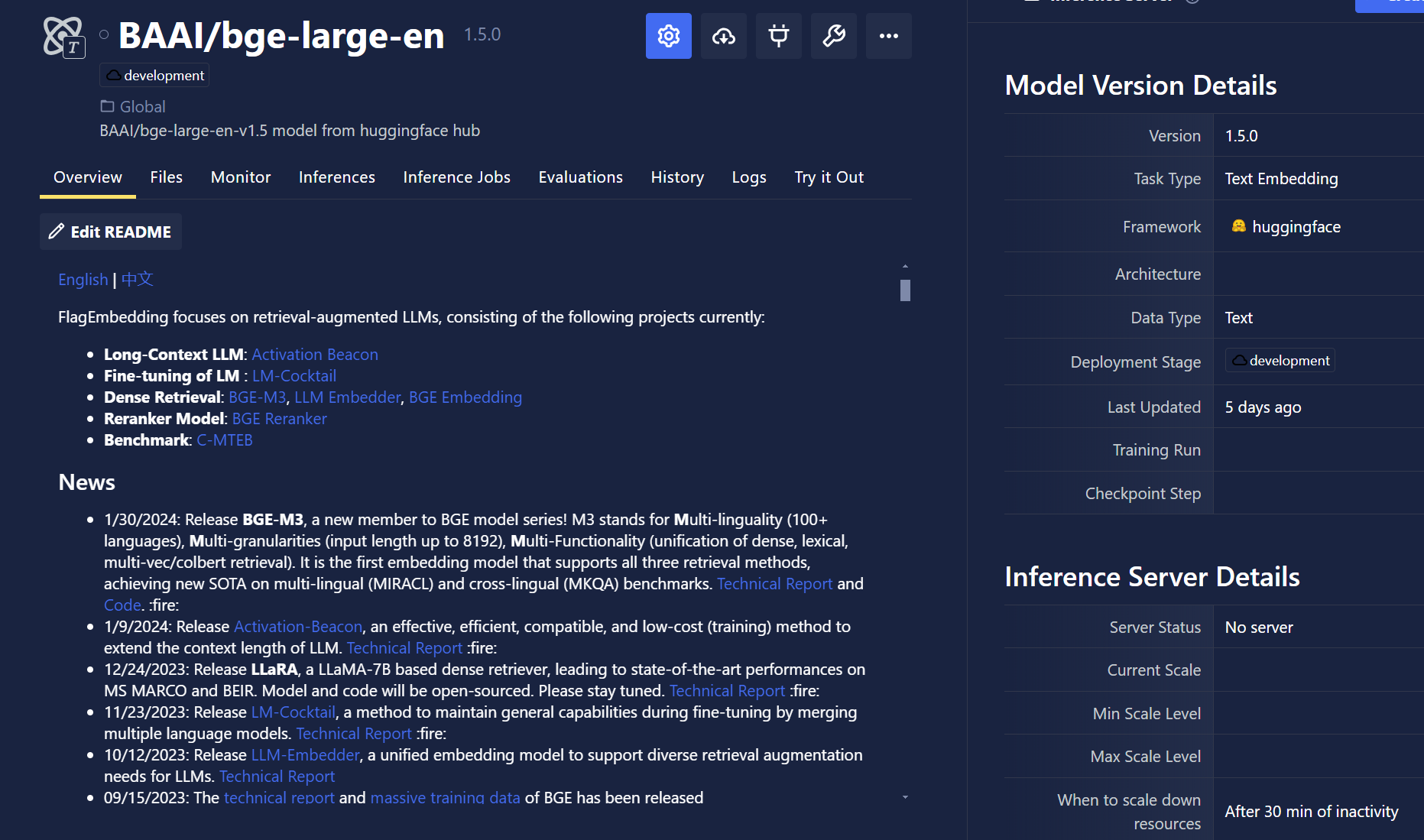 Model overview tab