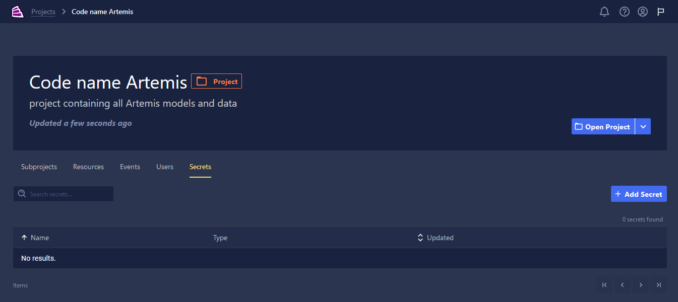 Project Secrets Tab