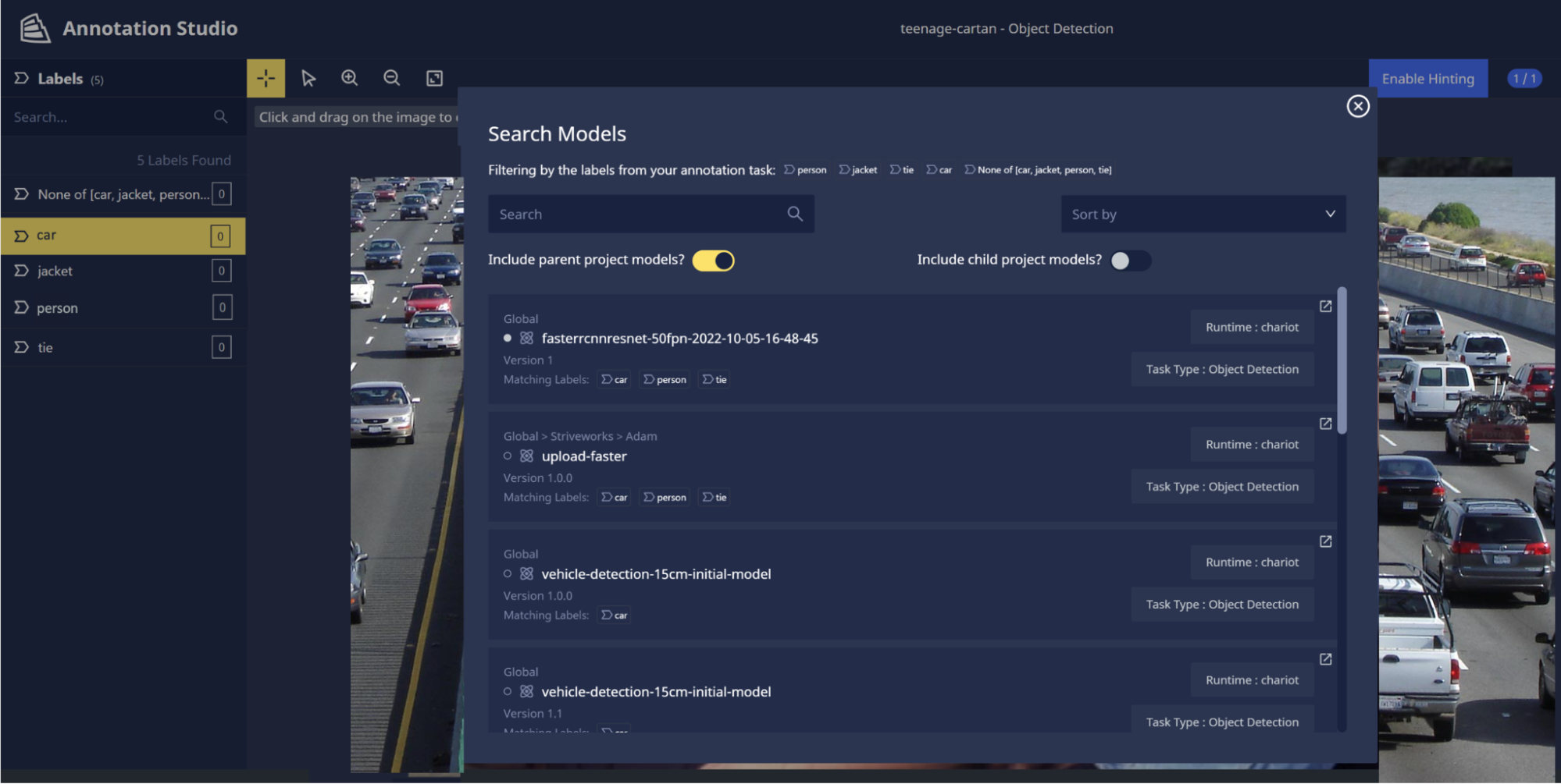 Example of updating a hinting model in the UI.