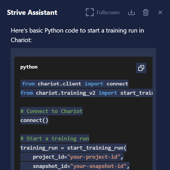 Strive Assistant Code Display